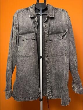 Trinity Coast denim jacket washed out acid black vintage XL oversized button up